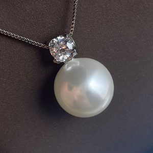 Collier de perles Akoya en argent 925, pendentif rond blanc en perle de culture AAA, bijoux classiques pour femmes, chaîne en boîte pour mariage - Product Image 1