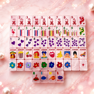 Juego de Mahjong de Lujo con Perlas Rosas, 160 Fichas, Diseño Acrílico con Patrón de Corazón, Bonito Juego de Mesa para Niñas, Colección de Regalo - Product Image 1