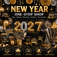 2027 Frohes Neues Jahr Türbanner-Set Schwarz-Gold Veranda-Schild für Silvesterparty Haustür Wanddekoration