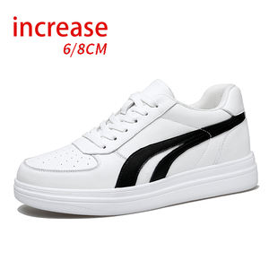 Zapatos Casuales de Hombre con Aumento de Altura Invisible de 8CM, Puntera de Cuero Vacuno de Doble Capa, Cuero Genuino, Transpirables, Resistentes al Desgaste, Zapatillas Blancas Pequeñas - Product Image 1