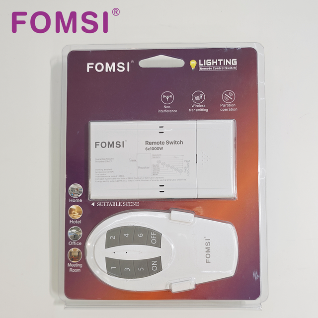 FOMSI Six Channel Digital Remote Switch Smart Home RF Wireless Light Switch 220V 6 Way 1000W
