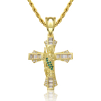 En stock – 3 styles de pendentifs religieux Hip Hop plaqués or avec croix de Saint Jude entièrement sertie de zircons cubiques
