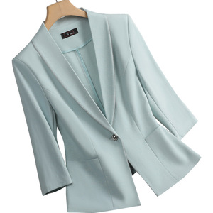 Women's 3/4 Sleeve Suit Jacket Solid Color Polyester Anti-Wrinkle Blazer Spring 2025 Fashionable Lightweight Petite Style - Product Image 5
