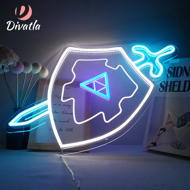 DIVATLA Đèn Nền Thiết Kế Tùy Chỉnh Zelda Bằng Acrylic Lá Kiếm Phát Trực Tuyến Chơi Game Biển Neon Tùy Chỉnh LED 4W