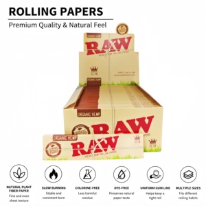 Papel de Liar Cuadrado de Cáñamo Orgánico, Tamaño Slim, Fibra Vegetal Natural, Combustión Lenta, Sin Cloro, 32 Hojas/Cuaderno, 50 Cuadernos/Caja - Product Image 1