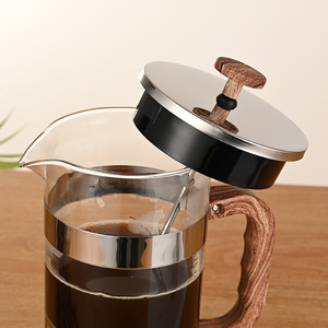 Vente en gros poignée de <span class=keywords><strong>grain</strong></span> de bois théière en verre borosilicate et cafetière French Press cafetière - Product Image 4