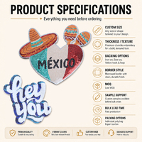 Patchs brodés de sequins Mexique, appliques colorées en forme de cœur mexicain et sombrero pour vêtements, sacs, festivals et décoration DIY