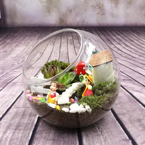 Venta al por mayor adorno de mesa de cristal transparente forma de globo redondo jarrón flor planta terrario contenedor hogar jardín Oficina Decoración
