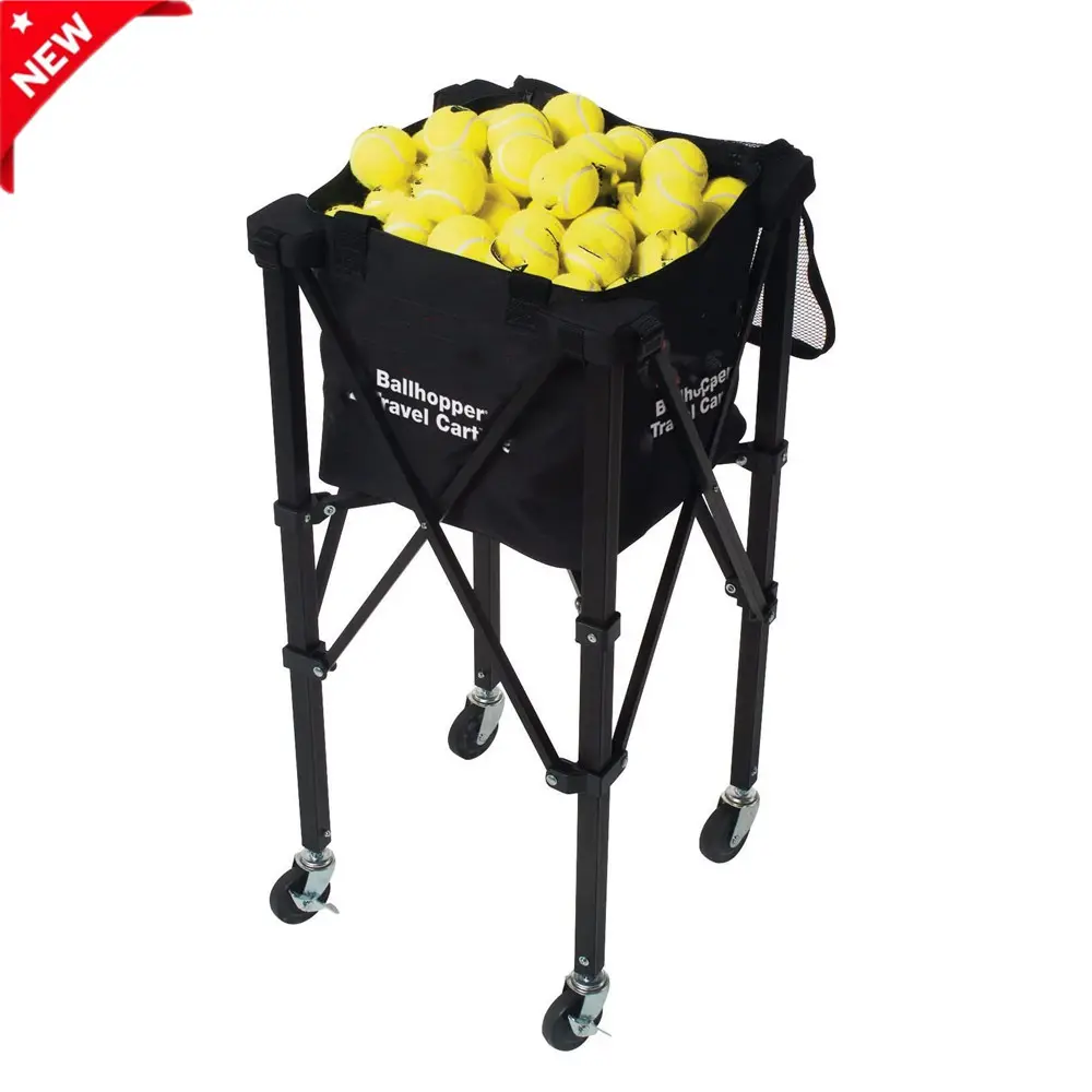 TC02A Portable Tennis Ball Hopper Basket  Lightweight Tennis Ball Cart  Wheeled Baseball Tennis Ball Caddy