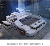 Lit Double Intelligent Multi-fonctions de Luxe pour Chambre Principale – Design Moderne avec Massage et Projection, en Cuir