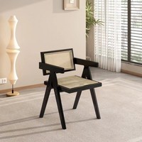 Nordic Home Chaise de salle à manger en bois massif Dossier en rotin rétro Siège unique Moderne pour les loisirs Balcon pour Chandigarh Homestay Accoudoir