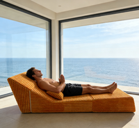 Fauteuil de salon modulaire moderne en velours côtelé jaune rayé, convertible, extensible, pliable, anti-acariens, pour coin lecture, confortable