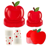 Ensemble de vaisselle jetable pour fête d'anniversaire à thème pomme rouge, assiettes et gobelets en papier imperméables et durables, articles décoratifs, vente chaude, utilisation en intérieur