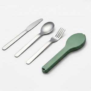 Minimalist Stainless Steel Flatware <b>Set</b> With Green Plastic Spoon <b>Travel</b> <b>Cutlery</b> Reusable Modern Design - Product Image 1