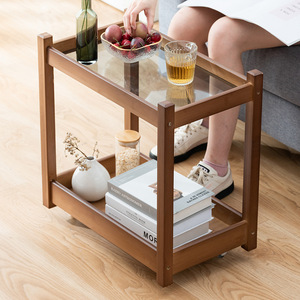 Modern Minimalist Tea Cart With <b>Glass</b> Top And Wooden Frame Multi Function Living Room <b>Side</b> <b>Table</b> For Sofa Or Reading Area - Product Image 2