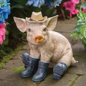 Figuritas de cerdo hechas a mano en botas, estatua de animales de jardín de resina, decoración para exteriores