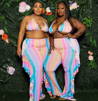 Trois pièces grande taille femmes maillots de bain 2021 à volants plage couvrir pantalon Bikinis femme maillots de bain