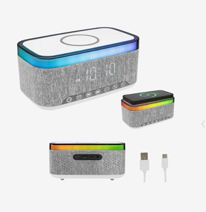 Haut-parleur Bluetooth avec horloge et logo personnalisé, charge sans fil, 1200 mAh, <span class=keywords><strong>réveil</strong></span> <span class=keywords><strong>lumineux</strong></span>, cadeau promotionnel d'entreprise - Product Image 2