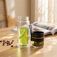 Bouteille isotherme ZenFlow en verre borosilicate à double paroi avec infuseur à thé, 15 oz, anti-fuite, nouveau style chinois, pour une infusion réfléchie, utilisation au bureau