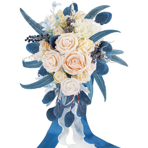 High-end Artificial Bridal Bouquet Bridesmaid Bouquet-Water <b>Drop</b> Shape Roses Handmade Valentine's Day Wedding Decor - Product Image 5