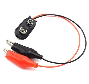 Conector de bateria tipo t 9v, conector de pressão positiva negativo com clipes de jacaré duplos (15cm)