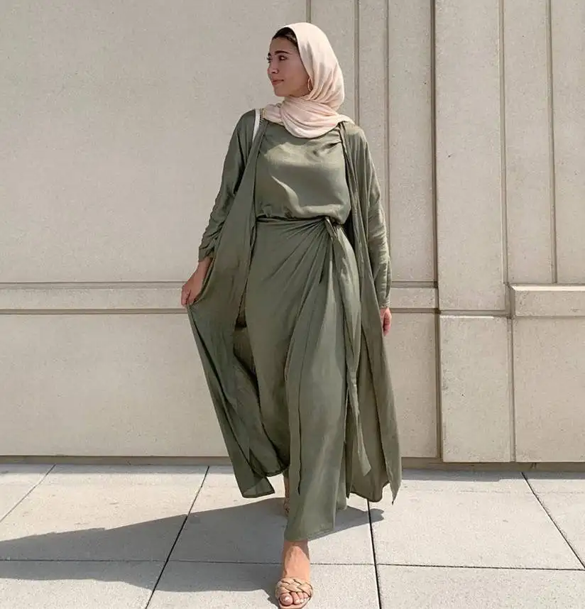 Alta qualità Dubai moda donna musulmana Abaya abiti Casual 3 pezzi Set kimono aperto Cardigan set abbigliamento islamico
