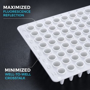 Placa PCR de 96 puestos sin falda, blanca, 100uL, sin DNase ni RNase, material PP para pruebas de amplificación de ADN y ARN en biología molecular - Product Image 3