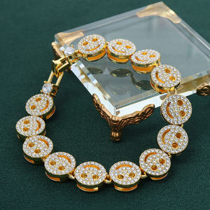 2024 nouveau visage souriant chaîne cubaine entièrement percé strass alliage de Zinc Hip Hop bijoux juste prix <span class=keywords><strong>Rap</strong></span> Style collier Bracelet - Product Image 4