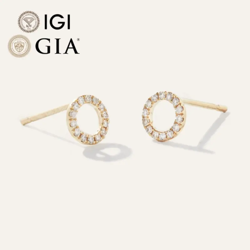 Igi Gia Gecertificeerde Cvd Lab Gemaakt Gegroeide Diamant 14K 18K Massief Gouden Stud Hoepel Oorbellen Solitaire Ronde Hoepel Oorbel