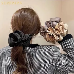 Groothandel Koreaanse Nieuwe Mode Haarband Effen Kleur Retro Elastische Haarband Vrouwen Grote Satijn Scrunchies