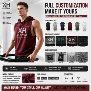 XH CUSTOM Men's Sleeveless Hooded Tank Top O-Neck Quick Dry Sporty Style Front Logo Print Black Knitted Polyester - Product Image 3