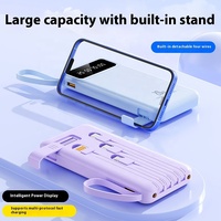 Banque d'alimentation à charge rapide 2A avec affichage numérique personnalisé, 20000 mAh, avec 4 câbles, lampe de poche, support de téléphone, cordon