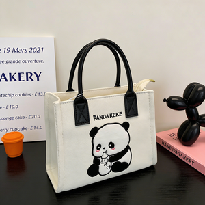 BFYS Organic Cotton Printed <strong>Panda</strong> Animal Tote <strong>Bag</strong> Cute for Summer Winter Travel Shopping with Adjustable Strap and Zipper - Product Image 3