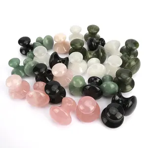 Hanhe Cristal Natural Massagem Facial Pedras Embalagem Personalizada Branco Jade Obsidian Quartzo Rosa Cogumelo Em Forma De Gua Sha Pedra