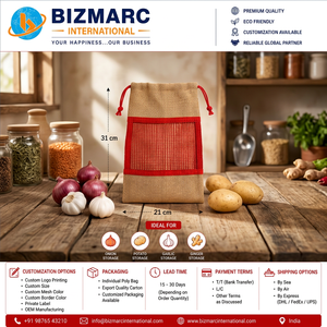 Bolsa de malla de yute superventas para almacenamiento de verduras con cordón, reutilizable y transpirable, para patatas, cebollas y ajo, en oferta - Product Image 4