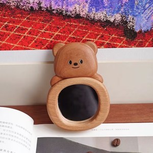 Wooden Bear Makeup <b>Mirror</b> <b>Compact</b> Portable With Engraving Option For Travel Use - Product Image 3