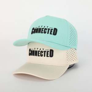 Vente en gros Logo de broderie personnalisé 5 panneaux Chapeau de sport imperméable à l'eau découpé au laser Casquette de baseball de haute qualité en polyester beige Gorras - Product Image 1