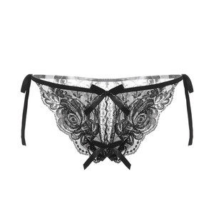 Lencería Sexy al por Mayor para Mujer, Tanga Bordada con Abertura en la Entrepierna, Tanga de Cintura Baja con Lazo y Perlas para Adultos - Product Image 3