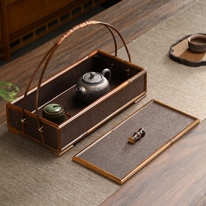 Caja de té de bambú estilo japonés, cesta de almacenamiento, juego de té retro/caja coleccionable con tapa, estuche portátil, accesorios para la ceremonia del té. - Product Image 4