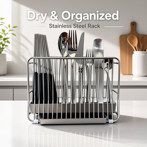 Soporte para Palillos de Acero Inoxidable 304, Escurridor de Utensilios con Bandeja, Soporte de Drenaje para Cubiertos para Encimera de Cocina, 2 Tamaños - Product Image 3