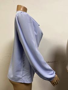 <span class=keywords><strong>Elegante</strong></span> camicetta a maniche lunghe da donna nuove magliette autunnali in tinta unita da donna camicie Casual - Product Image 6