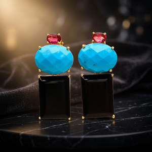Pendientes Huggie de Plata Hechos a Mano con Piedra de Ónix Negra, Chapados en Rodio, Pendientes Boho de Moda para Niños - Product Image 3