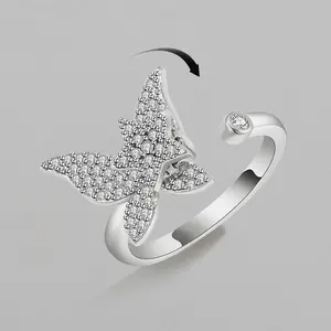 Ajuste de presión de moda de lujo Fidget Spinner anillo ansiedad para mujeres múltiples anillos de dedo de mariposa Anti joyería de boda