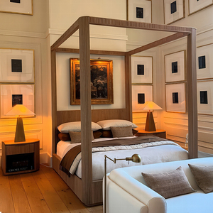 سرير بمظلة من قماش بايرون عالي الجودة، أثاث غرفة نوم فاخر وعصري، إطار سرير خشبي صلب بحجم كينج وكوين - Product Image 6