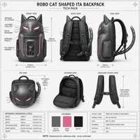 Sac à dos Ita Bag personnalisé en forme de chat robot, gris foncé, en cuir PU et PVC avec fenêtre, fabrication d'échantillons OEM ODM