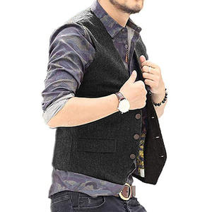 RNSHANGER Printemps Hommes Slim Fit Loisirs Bourgogne <span class=keywords><strong>Gilet</strong></span> Taille S-3XL Casual Sans Manches Business Multi-Pocket Suit Vest - Product Image 4