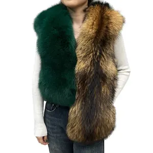 Women Fluffy and Fancy Waistcoats Asymmetrical Color Real Fox Fur Vest