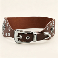 Mädchen Western Cowgirl 3cm PU-Leder Gürtel mit Metallschnalle, elastischem Rücken und Blumenmuster-Ösen für Freizeit-Denim