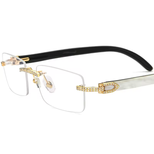 Gafas de Sol de Lujo con Montura Cuadrada de Diseño para Hombre y Mujer, Gafas Ópticas con Diamantes, Montura de Cuerno de Búfalo 2025 - Product Image 1