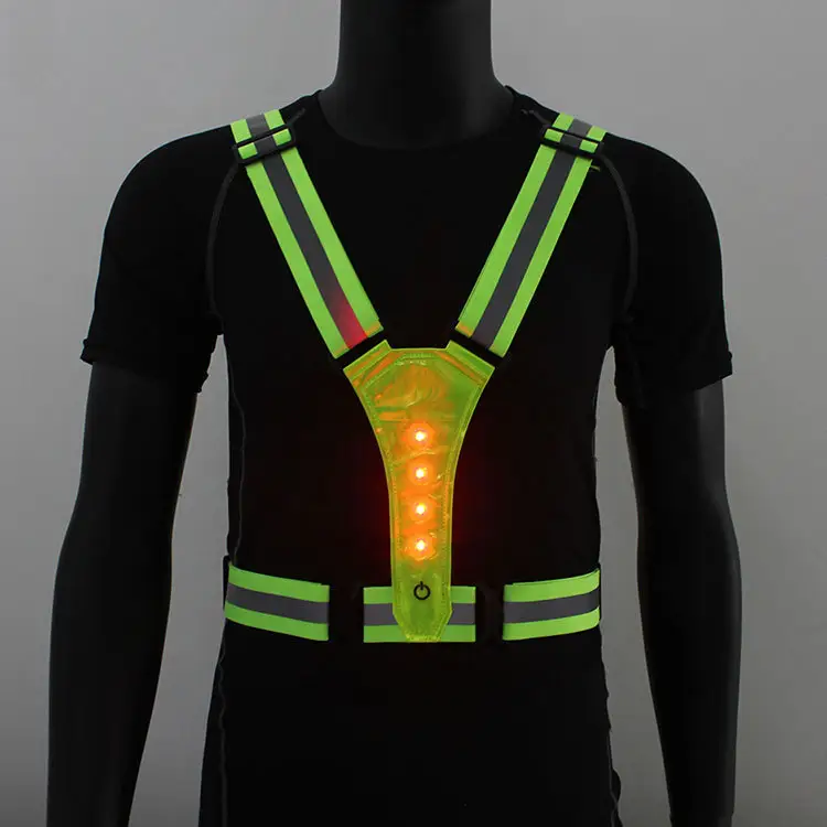 Gilet élastique réfléchissant de sécurité pour cyclisme, à LED, vision réglable, bandes d'équipement pour le sport de nuit, ceinture de cyclisme